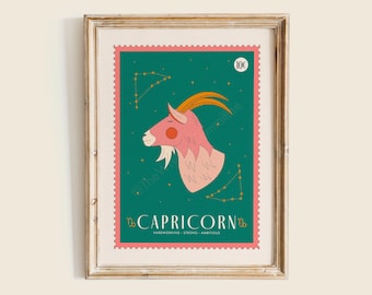 Capricorn Star Sign Art Print, Capricorn Zodiac Poster, Celestial Wall Art, Zodiac Wall Art, Capricorn Zodiac Wall Decor