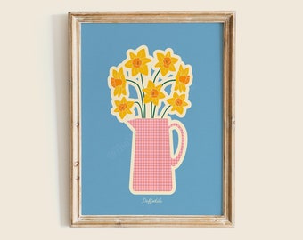 Narzissen Art Print, Buntes Blumen Poster, Narzisse Illustration, Botanische Wanddekoration, Frühlingsblumen Kunst