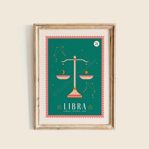 Libra Star Sign Art Print, Libra Zodiac Poster, Celestial Wall Art, Zodiac Wall Art, Libra Zodiac Wall Decor