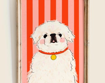 Custom Illustrated Pet Portrait | Digital Printable Wall Art | Whimsical Illustrated Dogs, Cats, Etc. | Made to Order Portraits