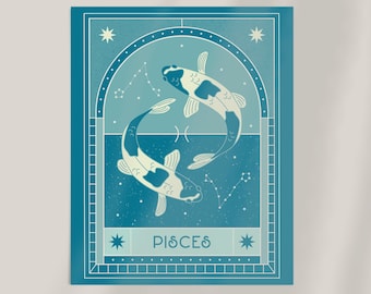 Pisces Star Poster Digital Download, Pisces Zodiac Poster, Instant Download Print, Zodiac Wall Art, Pisces Zodiac Wall Decor