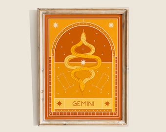 Gemini Star Sign Art Print, Gemini Zodiac Poster, Celestial Wall Art, Zodiac Wall Art, Gemini Zodiac Wall Decor