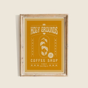 Holy Grounds Coffee Shop Art Print, Coffee Lovers Poster Design, Kitchen Art Print, Whimsical Room Decor, Wall Art