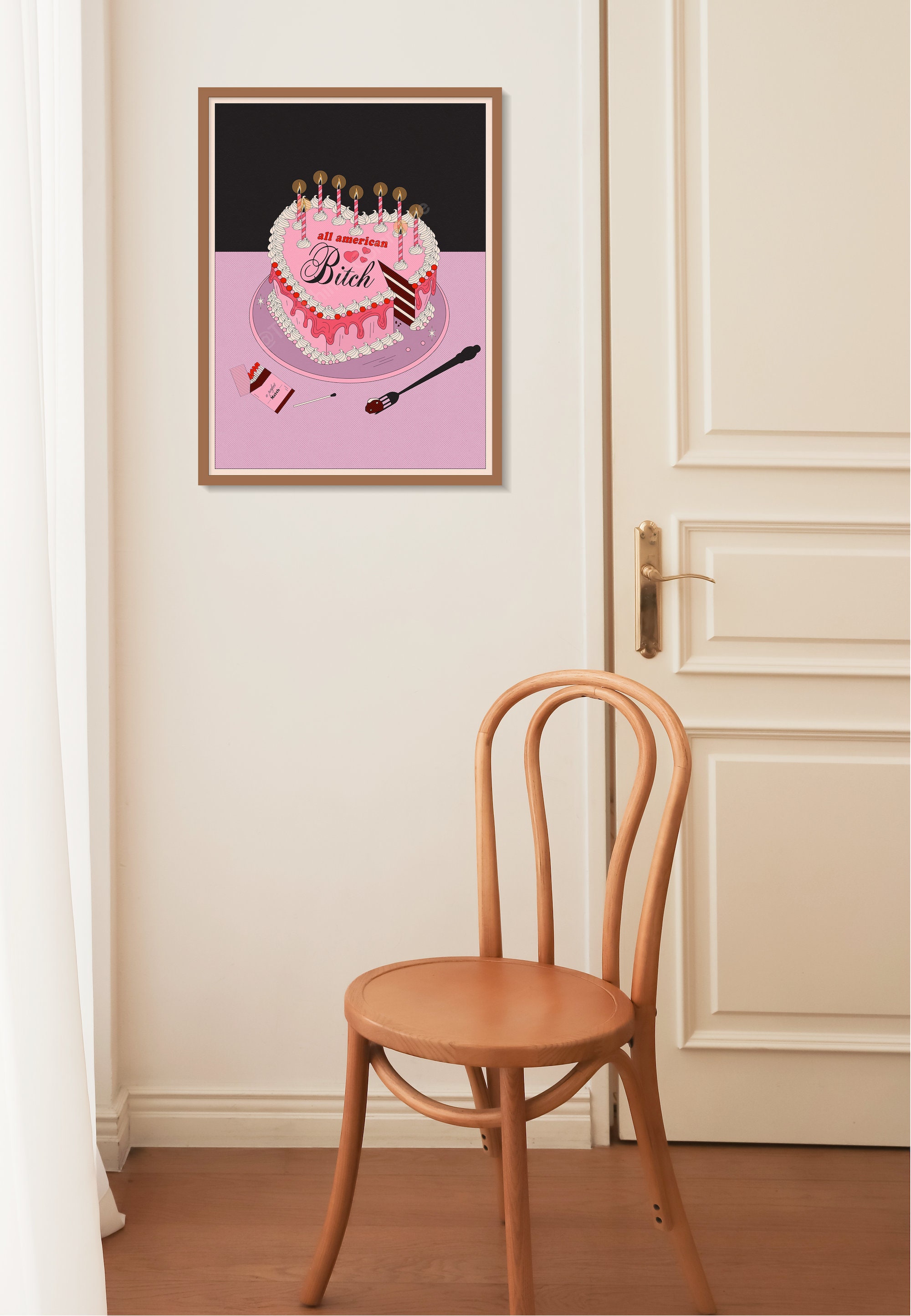 All American Art Print, Pink Cake Poster, Illustrated Art Print