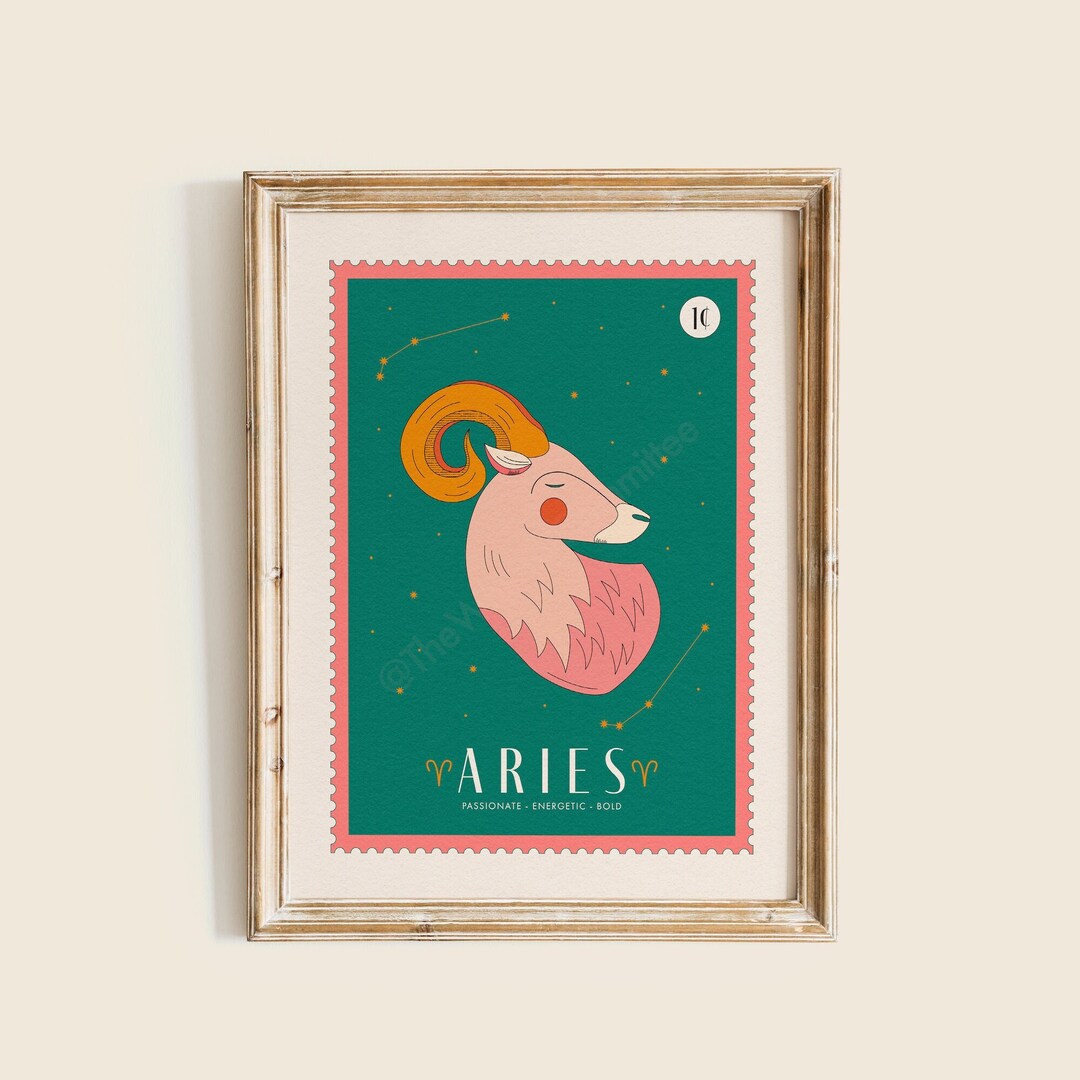 Aries Star Sign Art Print, Aries Zodiac Poster, Celestial Wall Art