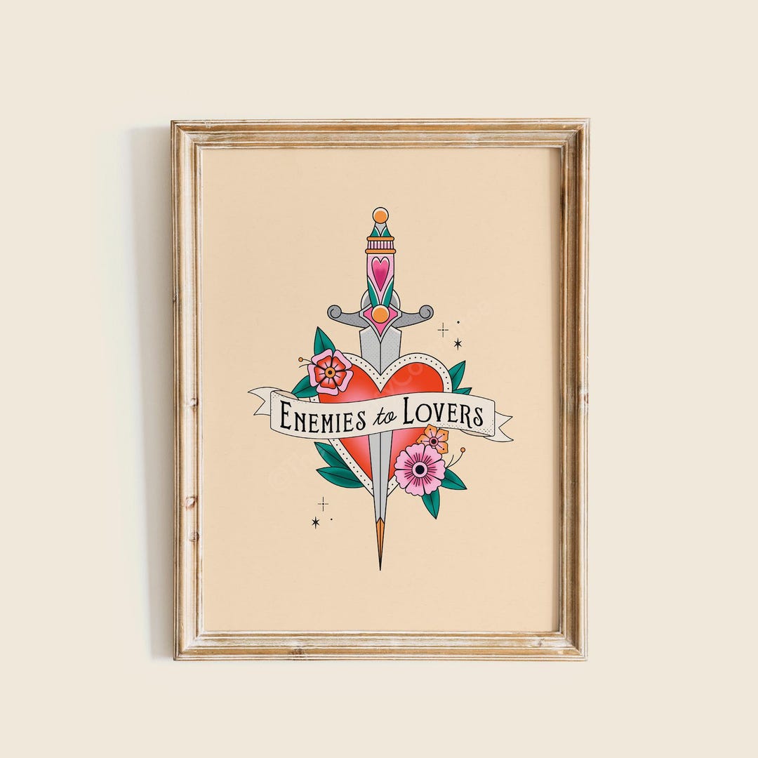 Enemies to Lovers Art Print, Bookish Wall Art, Book Trope Illustrated ...