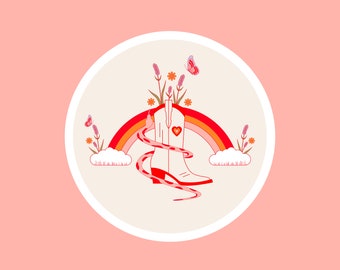 Rainbow Cowgirl Sticker, Western Art Sticker, Rainbow Sticker, Cowgirl Boots