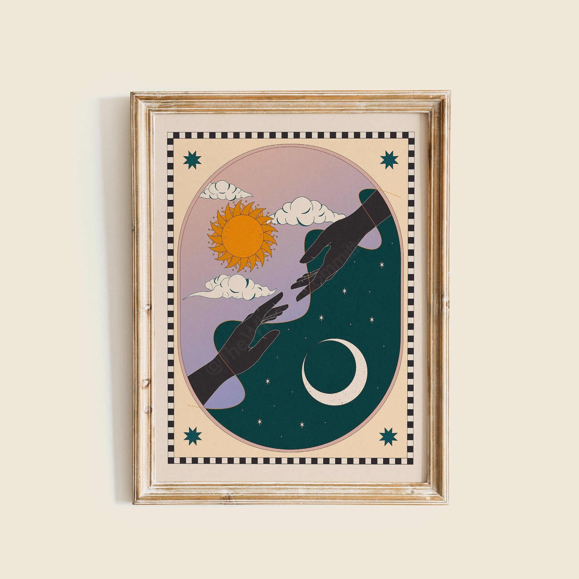 Sun & Moon Art Print, Celestial Poster, Home Decor, Illustrated Room Decor, Colorful Whimsical Wall Art