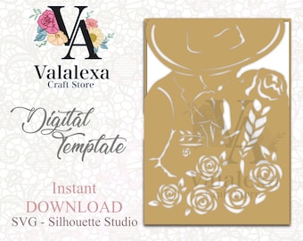 Charros Mexican Wedding Invitation Laser Cut SVG File (5x7), 5X7 SVG Laser cut file, Mexican Design, Digital Download