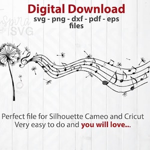 Dandelion SVG, Dandelion Music SVG, pusteblume svg, Digital Download, Floral Clipart, Wild Flower, Flower SvG, music clip art