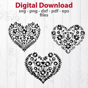 Floral Heart Svg, Flower Heart files, Heart Wreath Svg, Heart Bouquet cut file, Svg Files for Cricut, Spring file, Valentine&#39;s Day Svg