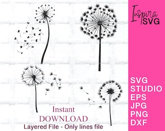 Paardebloem SVG-bundel: bloemen clipart, wilde bloemen vector (digitale download)