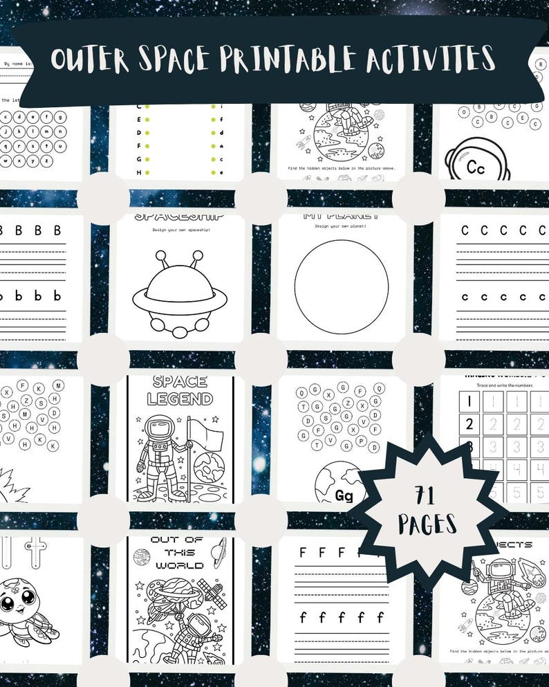 Outer Space Kids Activity Book: Printable Learning Games (digital ...