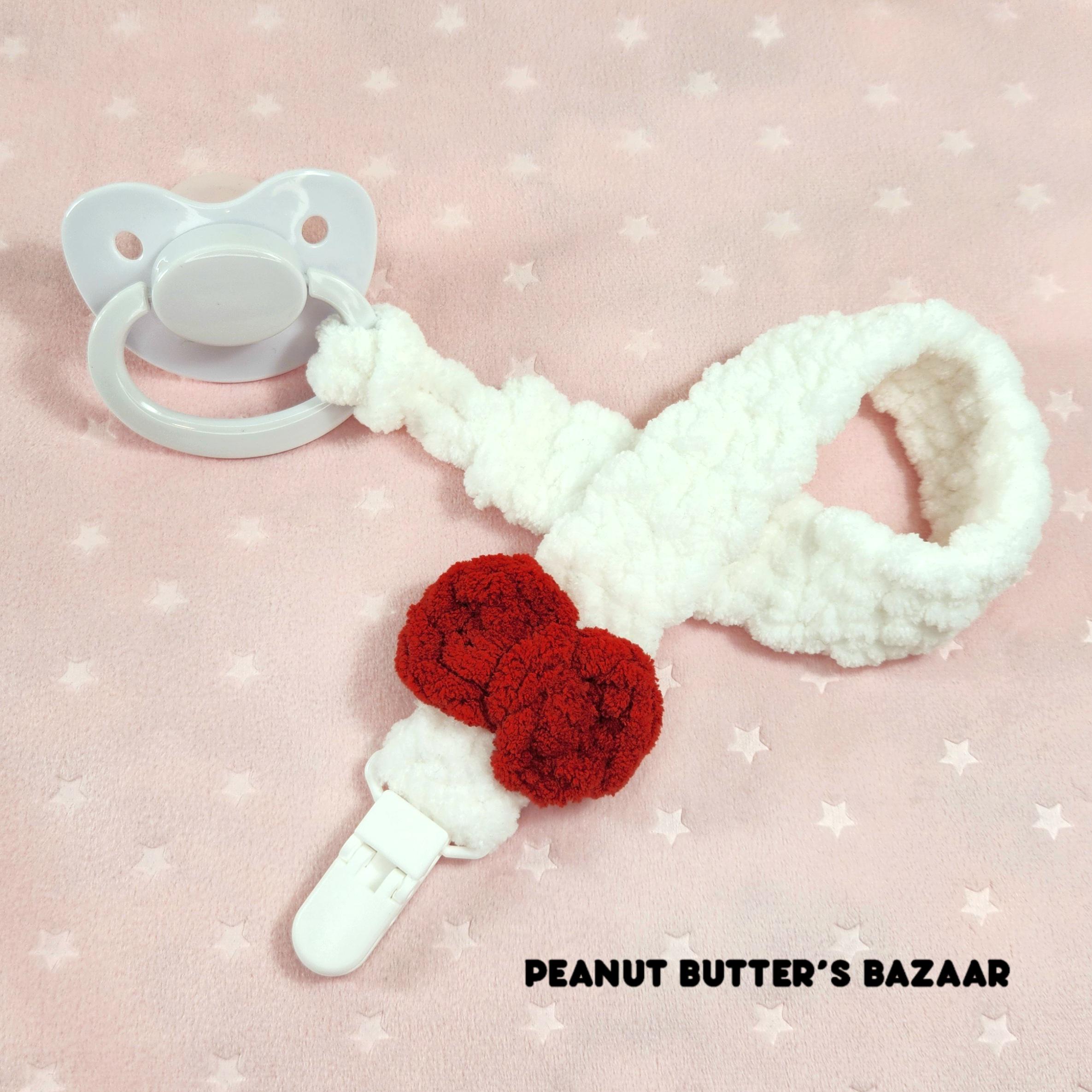 Red Bow Super Soft Fuzzy Crochet ADULT Pacifier Clip (long Length) for ...