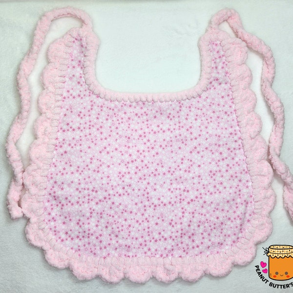 Pretty Pink Stars Adult Bib with Soft Crochet Border for Adult Baby/Littles ABDL (ADULT SIZE)
