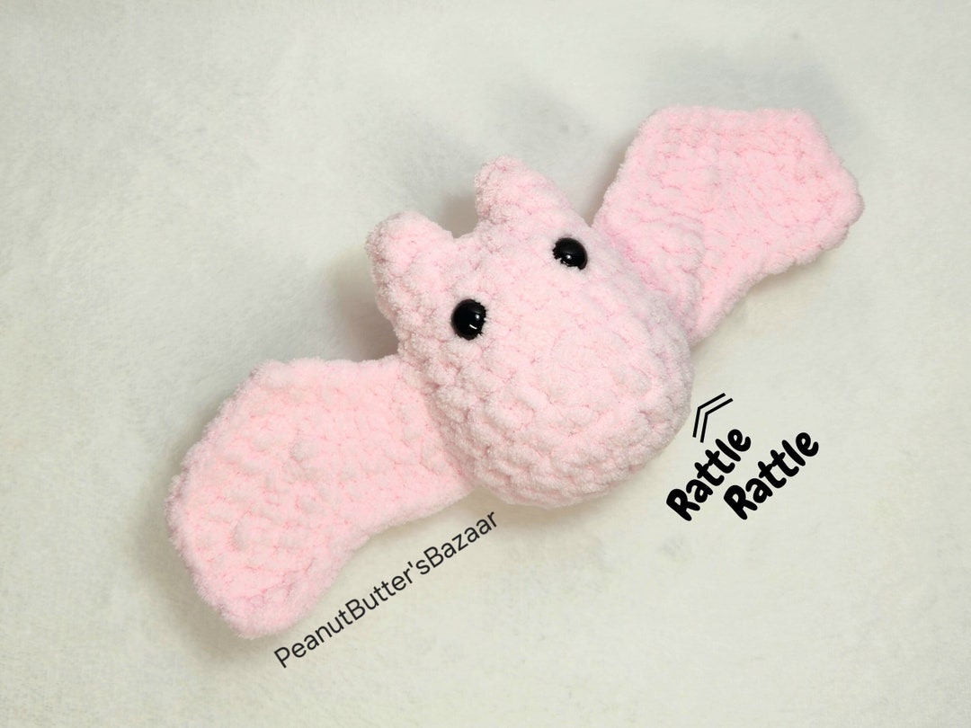 Batty Baby Pastel Pink Bat Rattle Chunky Crochet Plush Toy ADULT Size