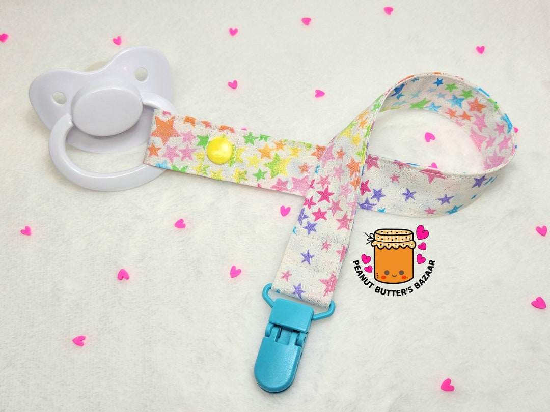 Glittery Pastel Stars snap Version ADULT Pacifier Clip long - Etsy
