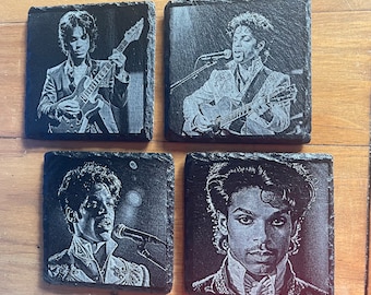 Prince Slate Coasters Set of Four | 80s Music Icon Coaster for Drinks | Perfect Gift for Prince Fans & Collectors