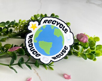 Ogranicz, wykorzystaj ponownie, poddaj recyklingowi urocza naklejka ekologiczna Ziemia | idealny prezent | estetyczne naklejki | proste, urocze naklejki | darmowa wysyłka | ziemiste