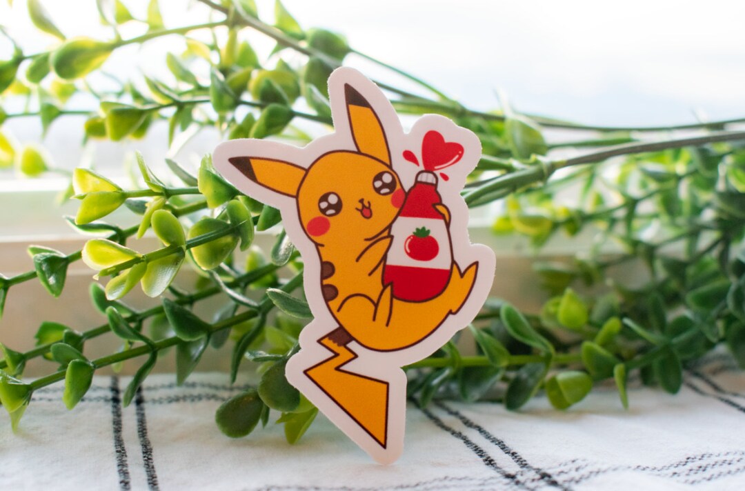 Pikachu Loves Ketchup Sticker Pokemon Sticker Cute Pikachu Sticker Cute
