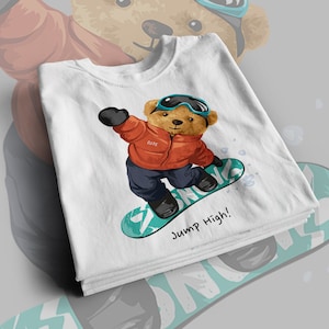 Jump High Snowboard Teddy Bear PNG Design Fichier numérique