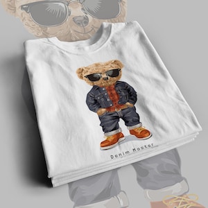Denim Master Teddy Bear PNG Design Digital File