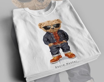 Denim Master Teddy Bear PNG Design Digital File