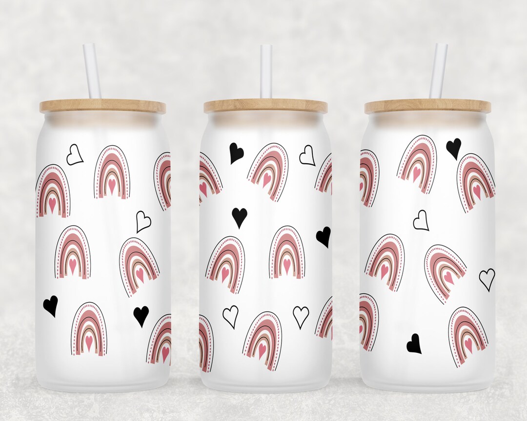 16oz Glass Can Rainbow Full Wrap, Frosted Can, Sublimation Rainbow PNG ...