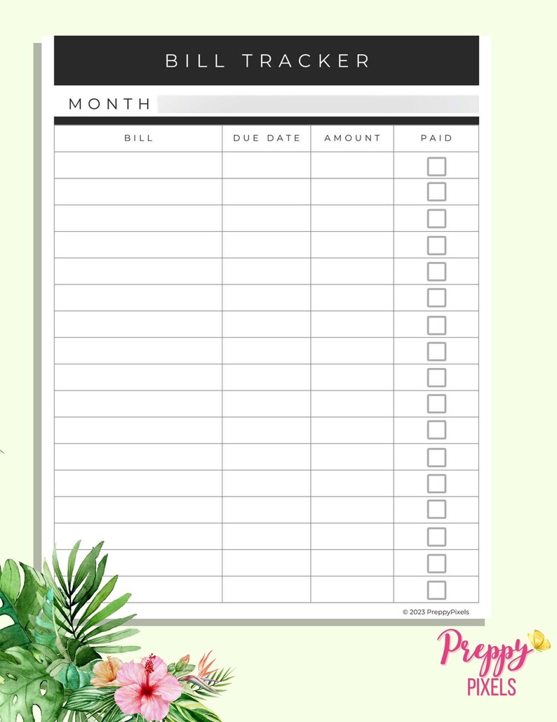 Monthly Bill Tracker Printable | Bill Payment Tracker | Bill Checklist ...