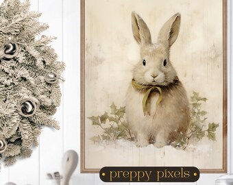 Christmas Wall Art Vintage Bunny Printable Rustic Xmas Art Vintage Christmas Art Xmas Prints