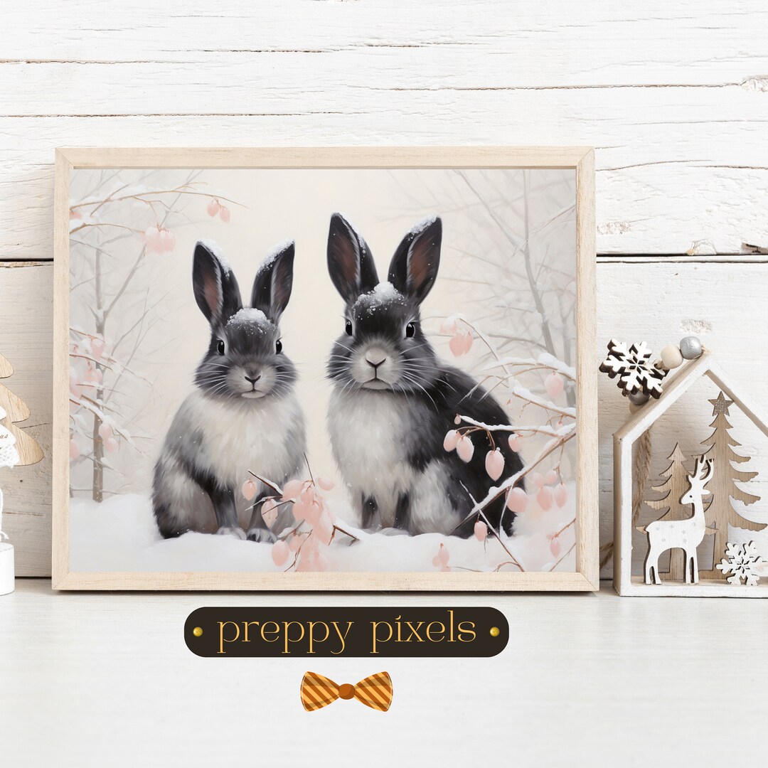 Christmas Wall Art Rustic Rabbits Printable Rustic Xmas Art Christmas ...