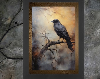 Vintage Raven Halloween Print: Edgar Allan Poe Style (Digital Download)