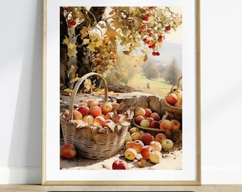 Fall Wall Decor Printable Autumn Apple Basket Rustic Fall Art Vintage Autumn Wall Print Autumn Decor Thanksgiving Print