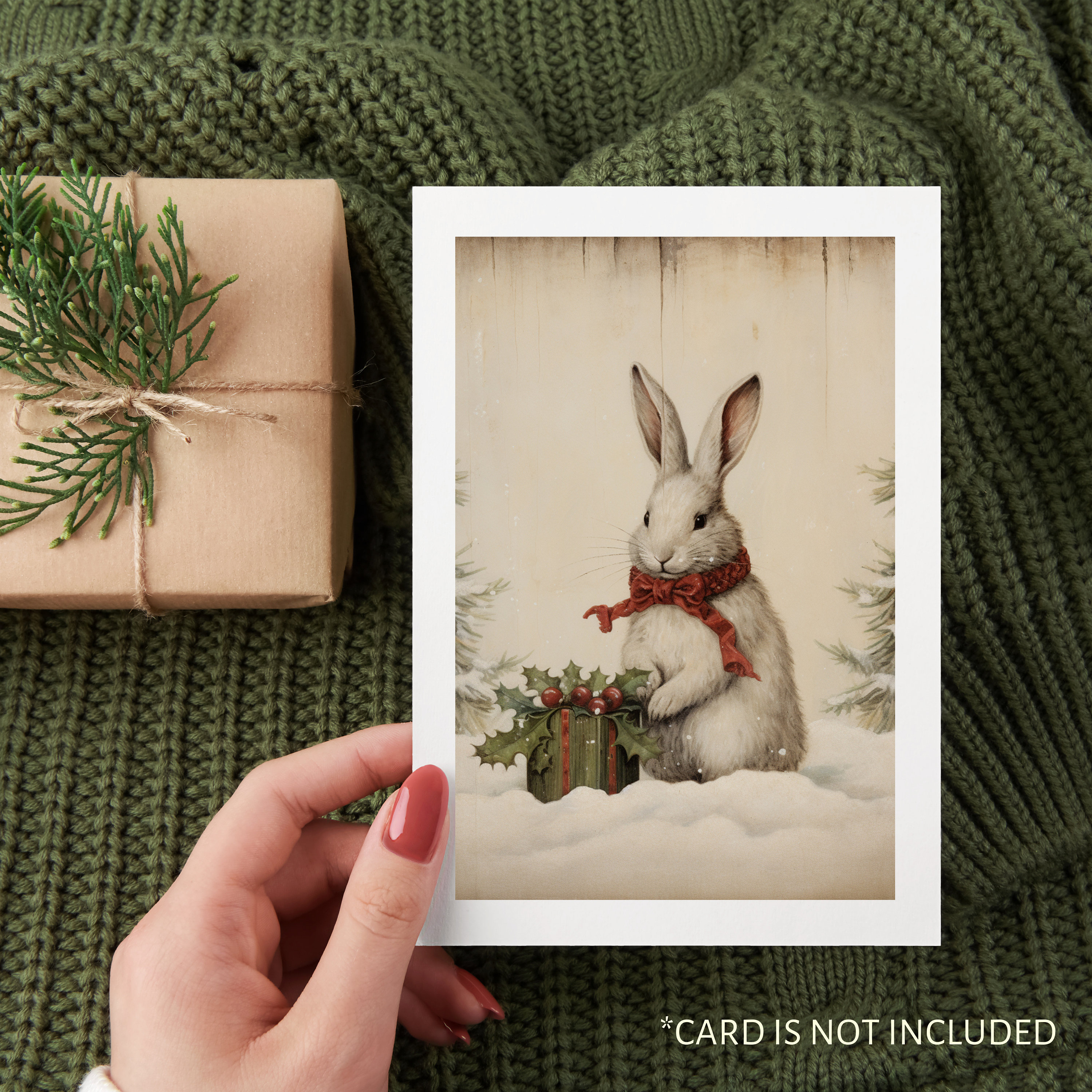 Christmas Wall Art Vintage Rabbit Printable Rustic Xmas Art Vintage ...