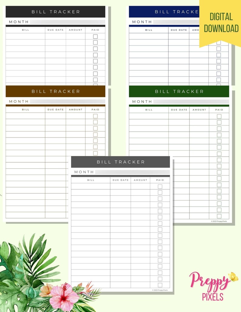 Monthly Bill Tracker Printable | Bill Payment Tracker | Bill Checklist ...