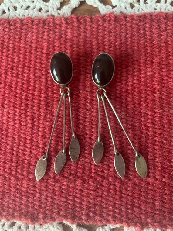 Taxco Sterling Silver & Onyx Dangle Earrings