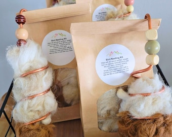 Handcrafted Alpaca Fiber Bird Nesting Kit: Copper Holder & Refill