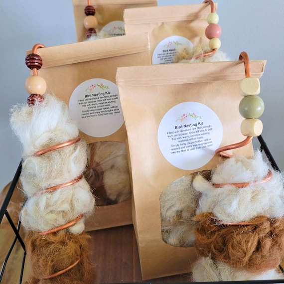 Handcrafted Alpaca Fiber Bird Nesting Kit: Copper Holder & Refill