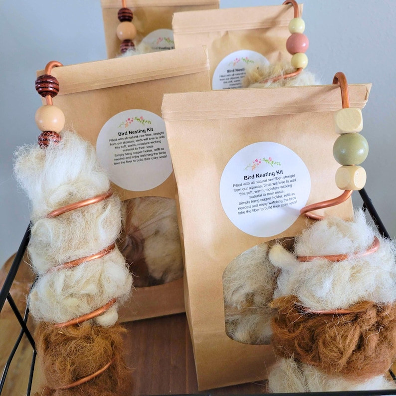 Handcrafted Alpaca Fiber Bird Nesting Kit: Copper Holder & Refill image 1
