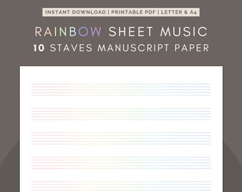 Rainbow Blank Sheet Music - 10 Staves Printable Staff Paper PDF