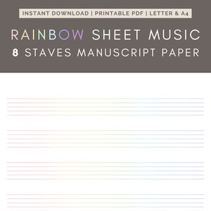 Rainbow Blank Sheet Music - 8 Staves Printable Staff Paper PDF
