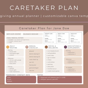 Plan Opiekuna | Spersonalizowany Planer Zdrowia Wizualnego | Harmonogram i Lista Kontrolna Zdrowia | Szablon Cyfrowy | Ciepłe Neutralne