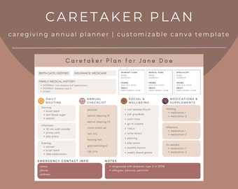Caregiver Plan | Personalized Visual Health Planner | Wellness Schedule & Checklist | Digital Template | Warm Neutrals