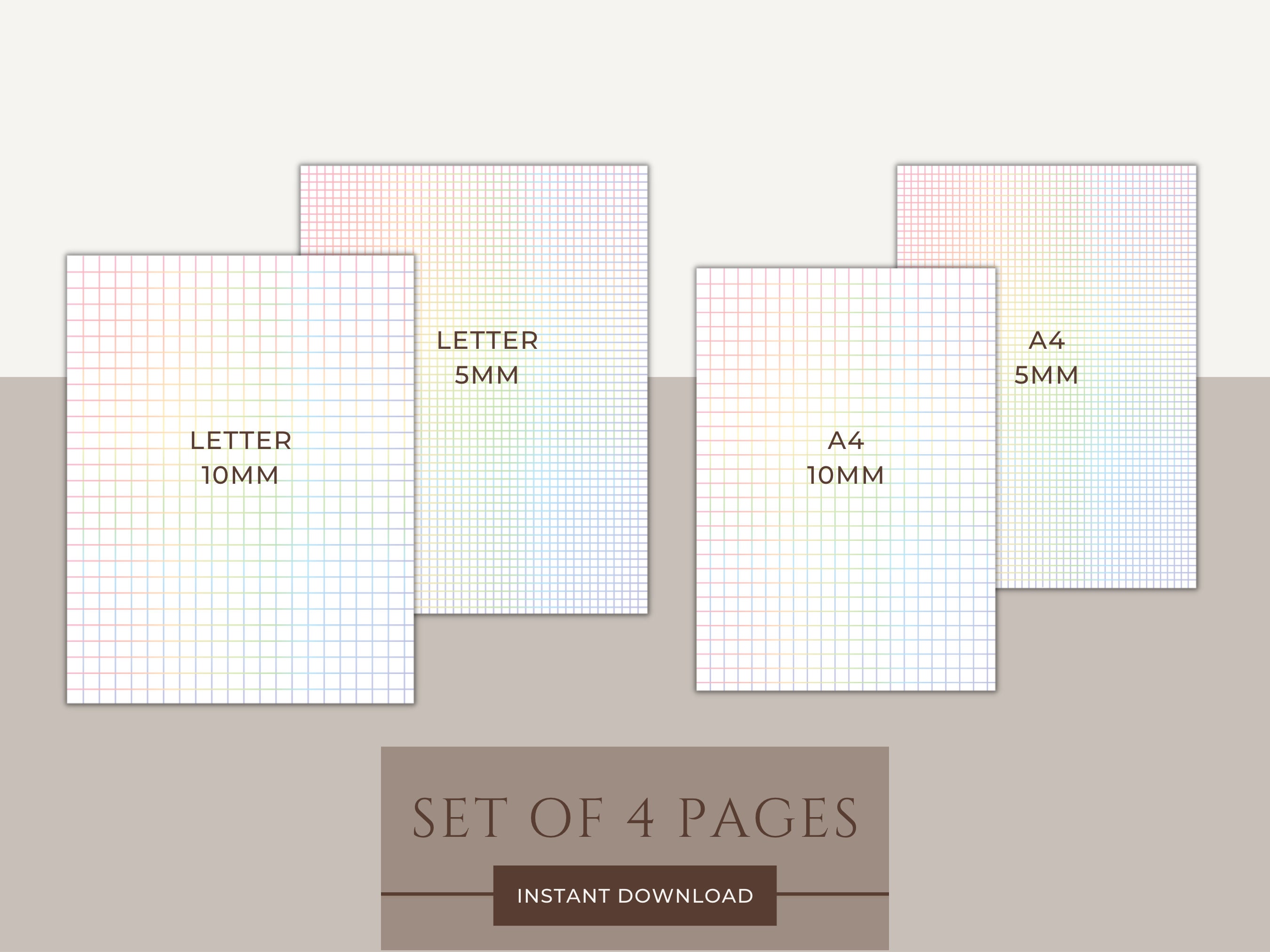 Pastel Rainbow Printable Graph Paper PDF | Set of 4 | A4 + US Letter ...