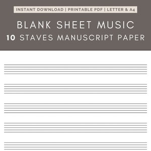 Blank Sheet Music - 10 Staves Printable Staff Paper PDF