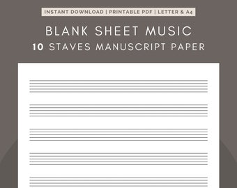 Blank Sheet Music - 10 Staves Printable Staff Paper PDF