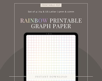 Papel cuadriculado imprimible Pastel Rainbow PDF / Juego de 4 / A4 + Carta de EE. UU. / 5 mm y 10 mm