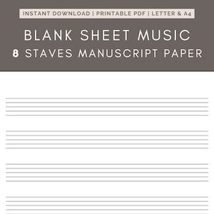 Blank Sheet Music - 8 Staves Printable Staff Paper PDF