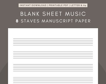 Partitura en blanco - Papel de pentagrama imprimible de 8 pentagramas PDF