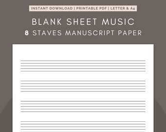 Partitura en blanco - Papel de pentagrama imprimible de 8 pentagramas PDF